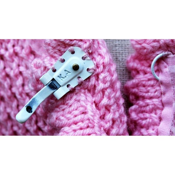 Crochet Cable Knit Pink Sweater Cardigan Roses Sheer Ruffle Girls Sz XL - Picture 8 of 8